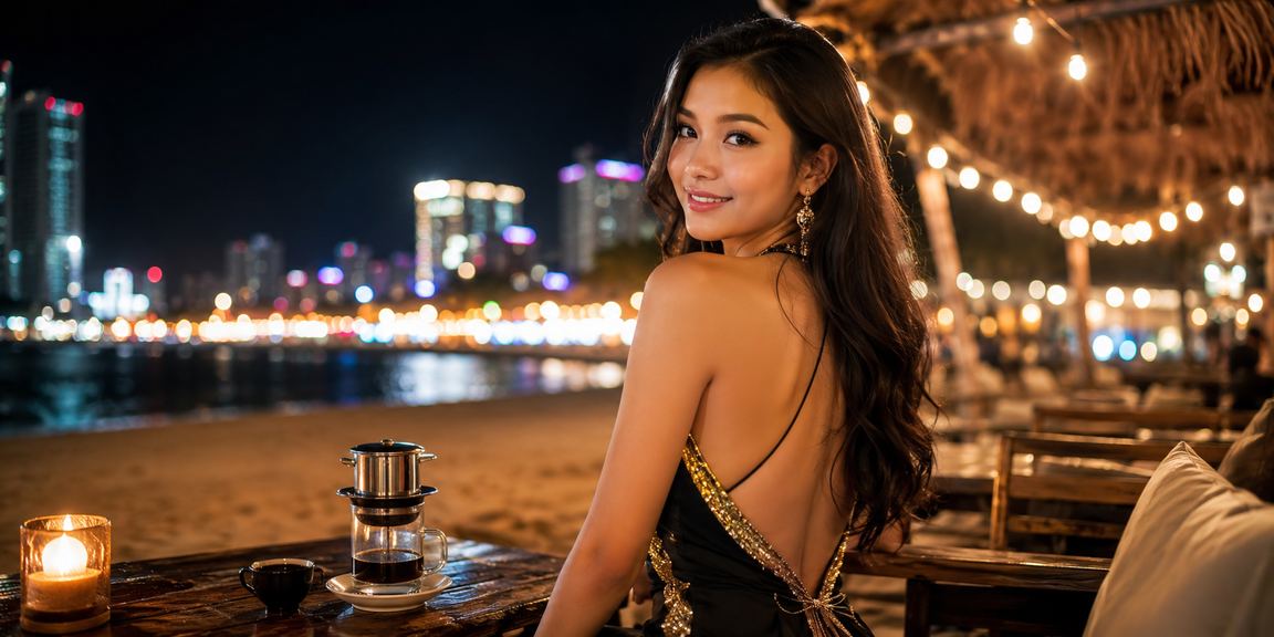 Người dùng tại Nha Trang ngồi uống cà phê buổi tối và xem kết quả xổ số kiến thiết trên điện thoại